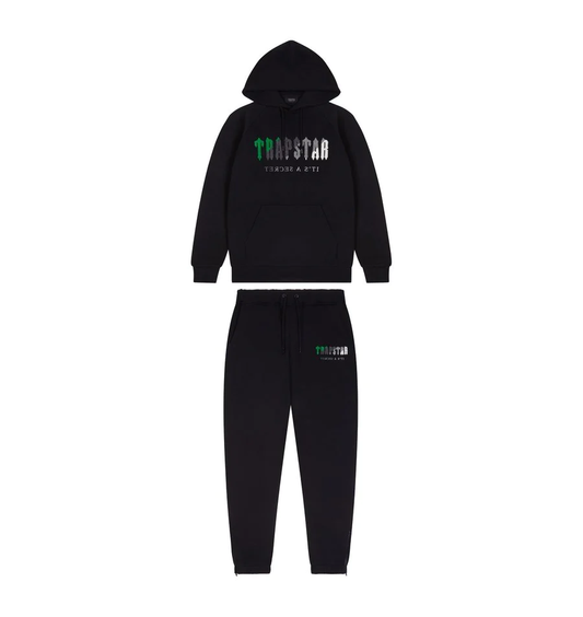 TRAPSTAR CHENILLE DECODED HOODED BLACK TRACKSUIT BLACK/GREEN